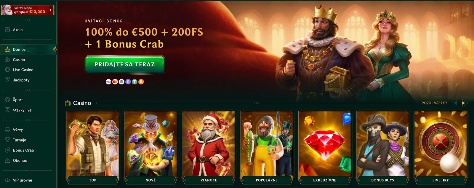 Casinia Casino – Uvítací bonus 100% do €500 + 200FS
